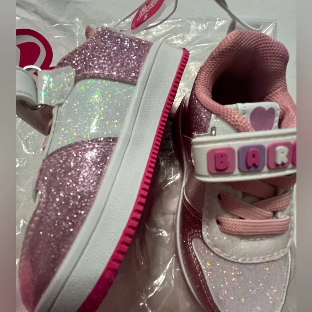 NWT MATTEL Barbie Pastel Pink Glitter Velcro Baby Girl Sneakers